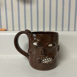 Patton Face Mug Art Pottery Coffee Ugly Mug Stoneware Artsy Signed USA Vintage